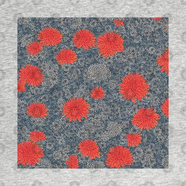 Red and Grey Chrysanthemum Pattern by craftydesigns